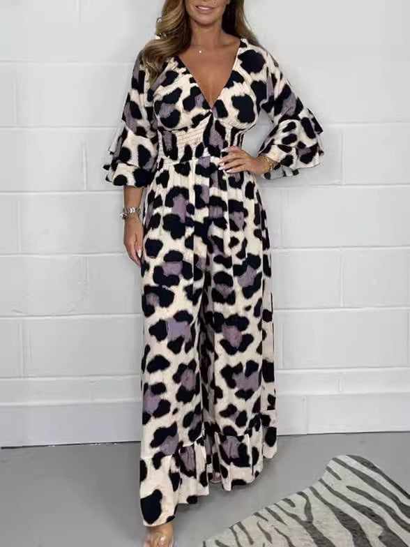 Priscille - Leopard V-Neck Jumpsuit