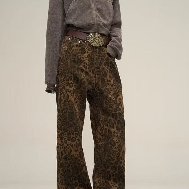 Wide-Leg Pants for Women | Relaxed Fit Corduroy Trousers | Leopard Print Statement
