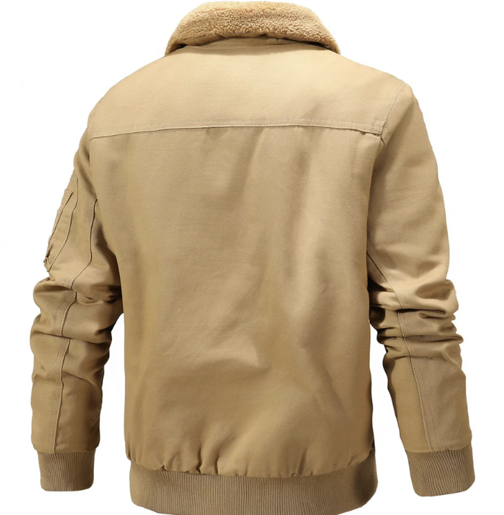 Blouson aviateur homme à col en peau lainée | Style aviateur hivernal | Doublure chaude