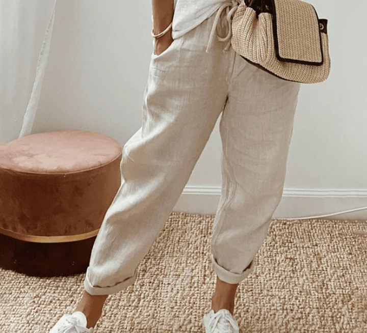 Linen Blend Jogger Pants | Drawstring Waist | Rolled Hem Casual Fit
