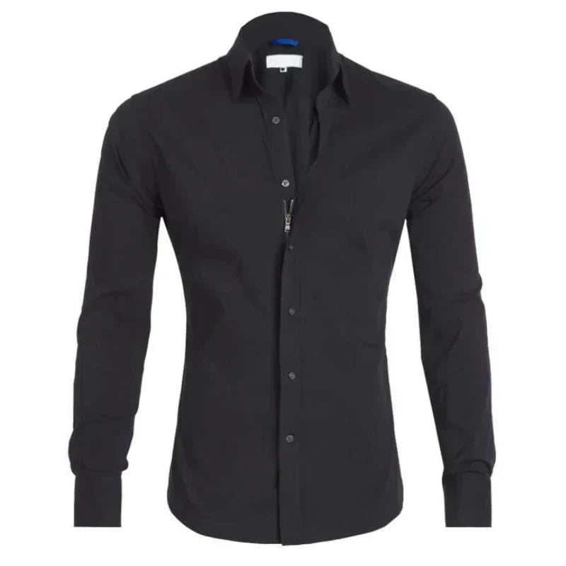 Stretch Button-Up Shirt | Slim Fit with Roll-Up Sleeves