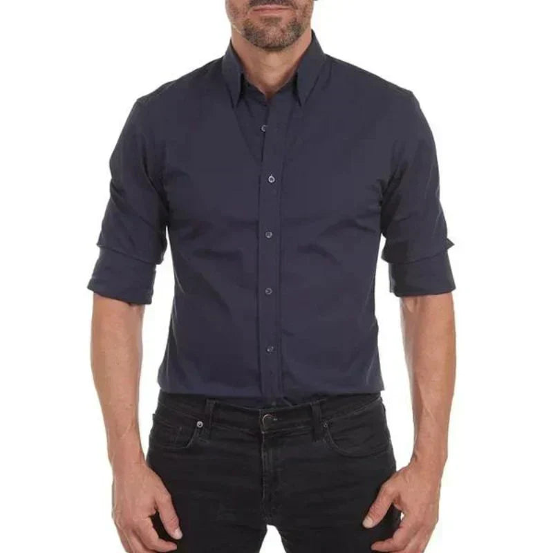 Stretch Button-Up Shirt | Slim Fit with Roll-Up Sleeves