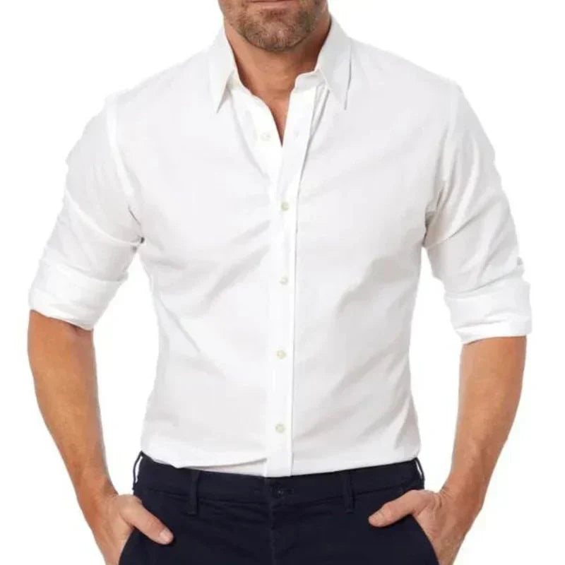 Stretch Button-Up Shirt | Slim Fit with Roll-Up Sleeves