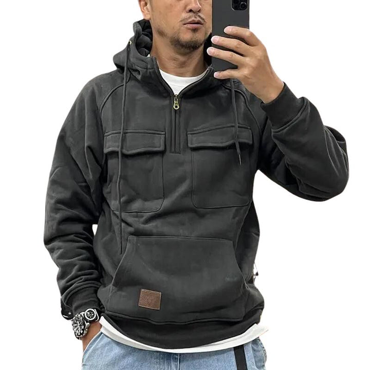 Men’s Tactical Fleece Hoodie | Utility Pocket Pullover | Midweight Outdoor Sweatshirt