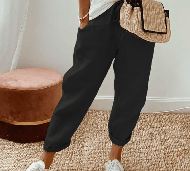 Linen Blend Jogger Pants | Drawstring Waist | Rolled Hem Casual Fit