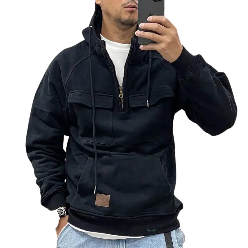 Men’s Tactical Fleece Hoodie | Utility Pocket Pullover | Midweight Outdoor Sweatshirt