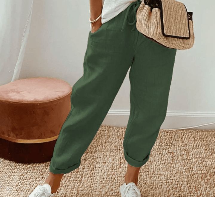 Linen Blend Jogger Pants | Drawstring Waist | Rolled Hem Casual Fit