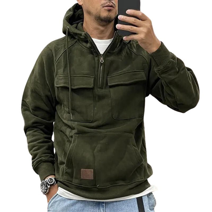 Men’s Tactical Fleece Hoodie | Utility Pocket Pullover | Midweight Outdoor Sweatshirt