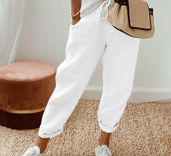 Linen Blend Jogger Pants | Drawstring Waist | Rolled Hem Casual Fit