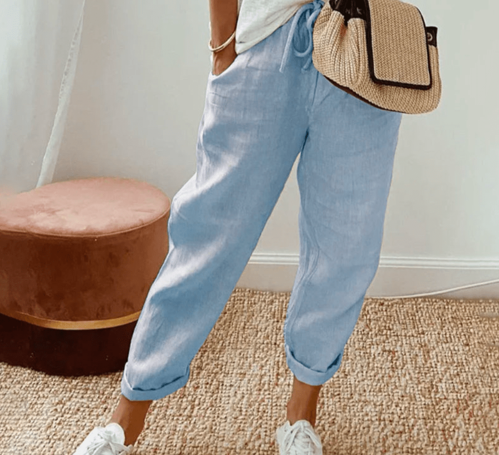 Linen Blend Jogger Pants | Drawstring Waist | Rolled Hem Casual Fit