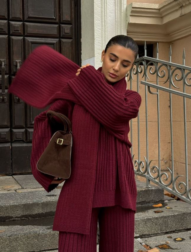 Jeannie - Burgundy set with sweater and wide leg pants