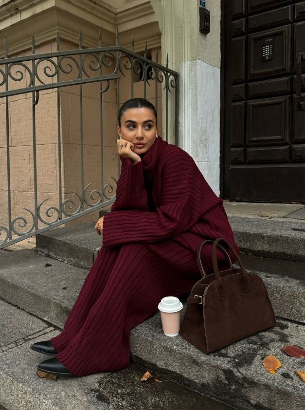 Jeannie - Burgundy set with sweater and wide leg pants