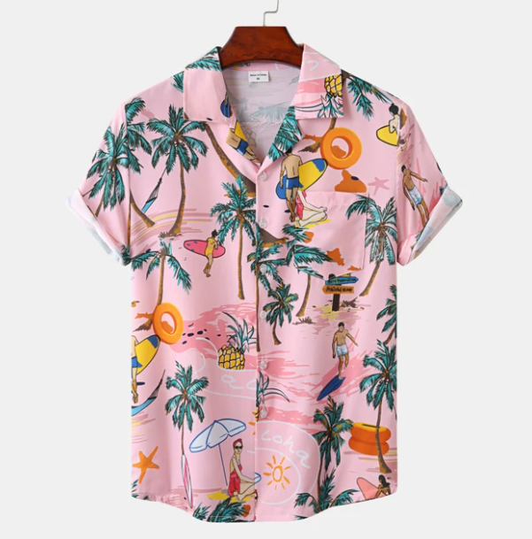 Men’s Palm Print Resort Shirt | Lightweight Rayon | Summer Short Sleeve