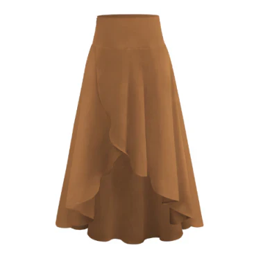 Women's High-Waisted Asymmetrical Midi Skirt | Flowy Ruffle Hem | Elegant Casual Wear