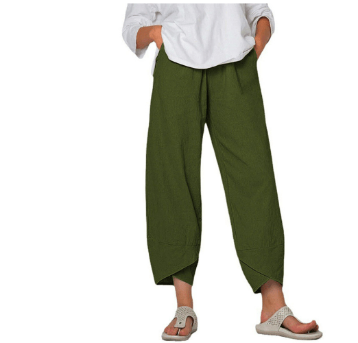 Tapered Cropped Pants | Asymmetrical Hem | Lightweight Cotton Blend