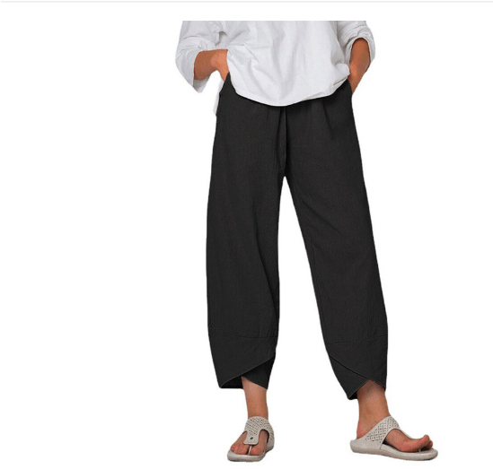 Tapered Cropped Pants | Asymmetrical Hem | Lightweight Cotton Blend