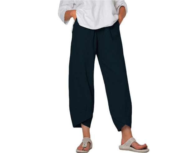 Tapered Cropped Pants | Asymmetrical Hem | Lightweight Cotton Blend