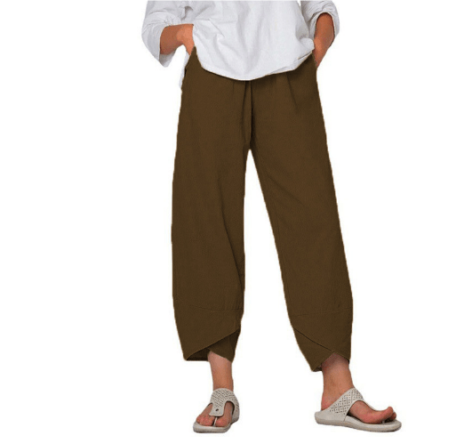 Tapered Cropped Pants | Asymmetrical Hem | Lightweight Cotton Blend