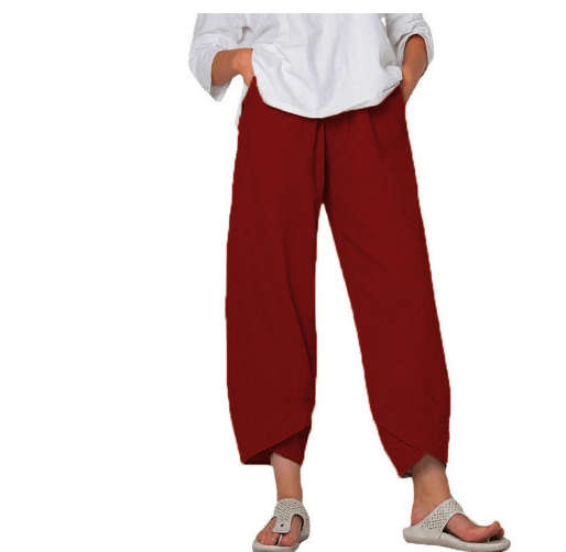 Tapered Cropped Pants | Asymmetrical Hem | Lightweight Cotton Blend