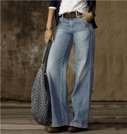 Wide-Leg Denim Pants | High-Rise Waist | Relaxed Full-Length Fit