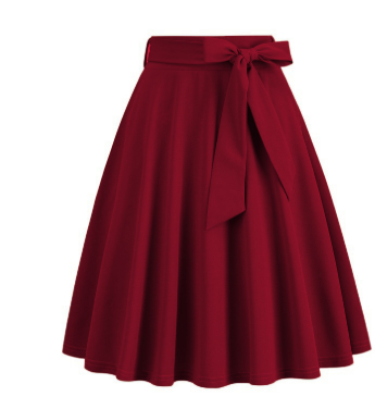 High-Waisted A-Line Skirt | Midi Swing Skirt with Bow Tie | Classic Vintage-Inspired Look
