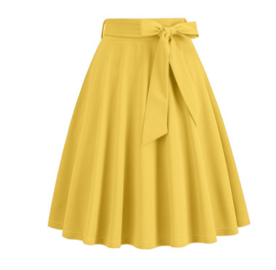 High-Waisted A-Line Skirt | Midi Swing Skirt with Bow Tie | Classic Vintage-Inspired Look