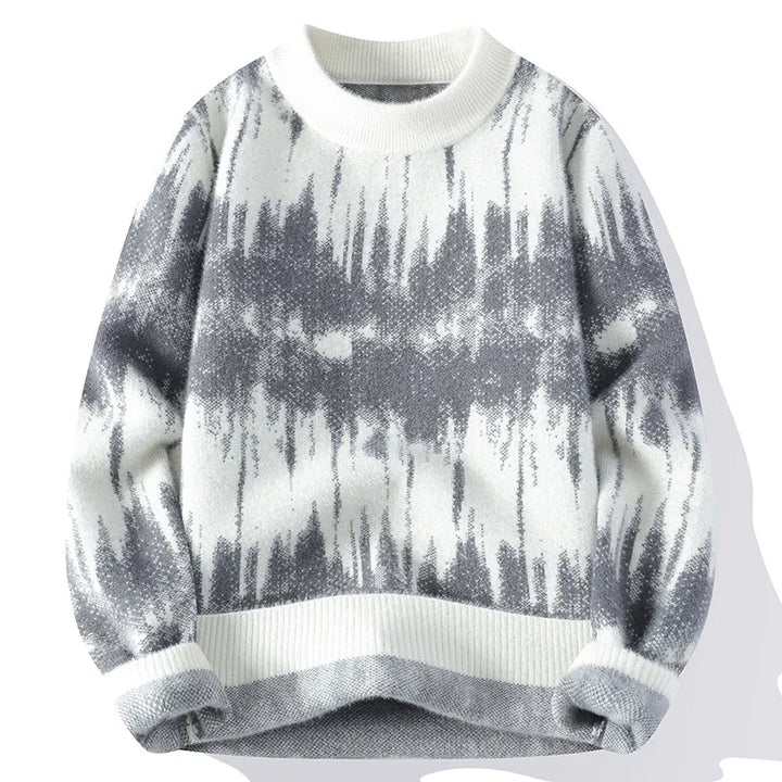 Men’s Tie-Dye Knit Sweater | Relaxed Crewneck Pullover in Blue Tones