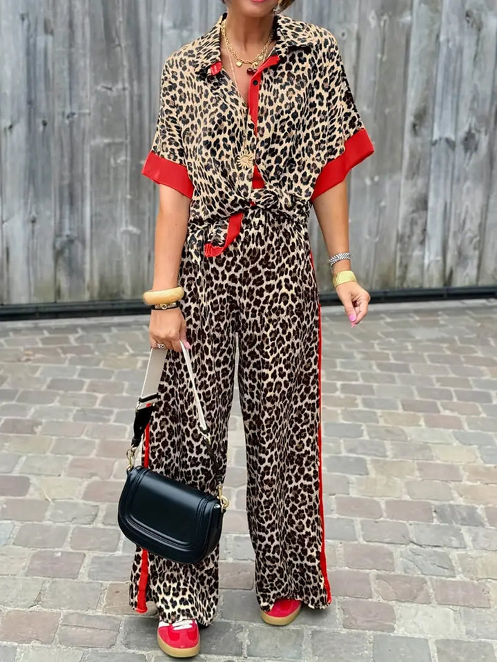 Cyra - Leopard Print Set with Wide Leg Pants