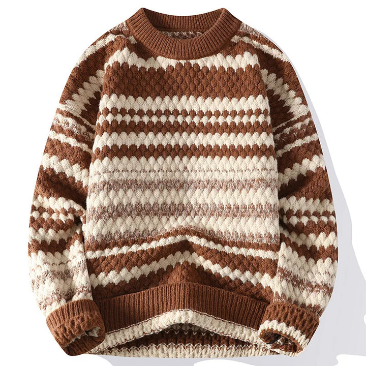 Unisex Retro Zigzag Knit Sweater | Oversized Crewneck in Earth Tones