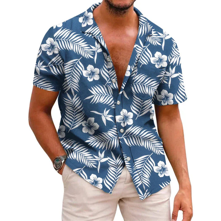 Men's Short Sleeve Shirt | Tropical Print | Lightweight Cotton Blend