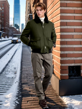 Men’s Bomber Jacket with Faux Fur Collar | Zip-Up Transitional Outerwear