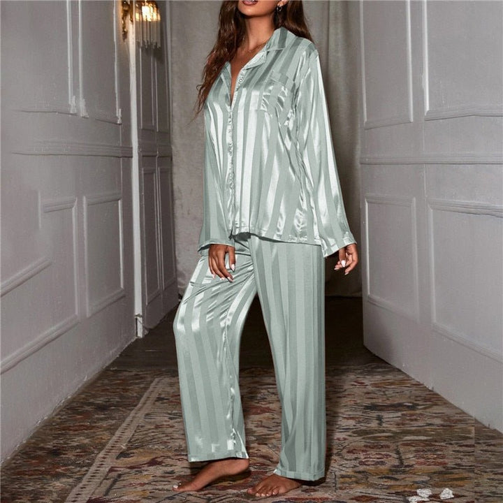 Luxe Satin Pyjama Set | Striped Design | Relaxed Fit
