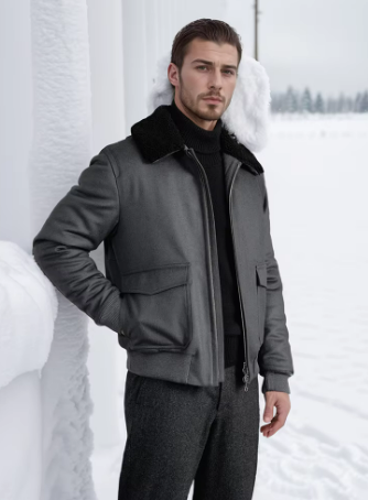Men’s Bomber Jacket with Faux Fur Collar | Zip-Up Transitional Outerwear