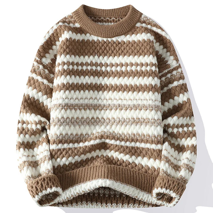 Unisex Retro Zigzag Knit Sweater | Oversized Crewneck in Earth Tones