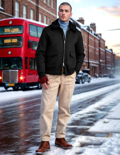 Men’s Bomber Jacket with Faux Fur Collar | Zip-Up Transitional Outerwear