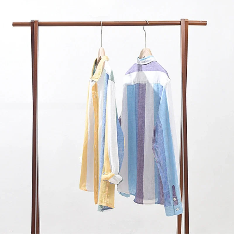 Striped Button-Up Shirt | Lightweight Linen Blend with Rolled Sleeves