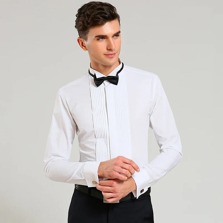 Men’s Formal Dress Shirt with Detachable Red Bow Tie | Slim Fit Evening Wear
