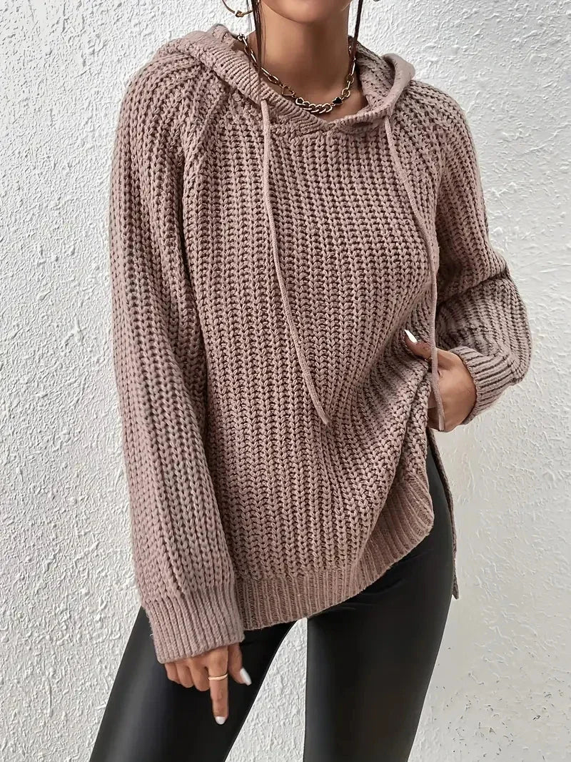 Maryvonne - Hooded Sweater with Split Hem for a Casual Look