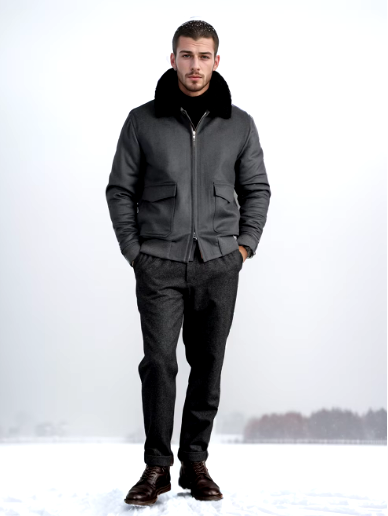 Men’s Bomber Jacket with Faux Fur Collar | Zip-Up Transitional Outerwear