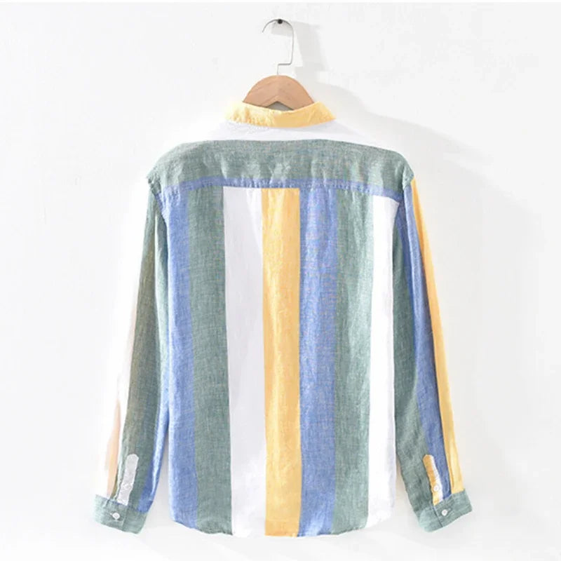 Striped Button-Up Shirt | Lightweight Linen Blend with Rolled Sleeves