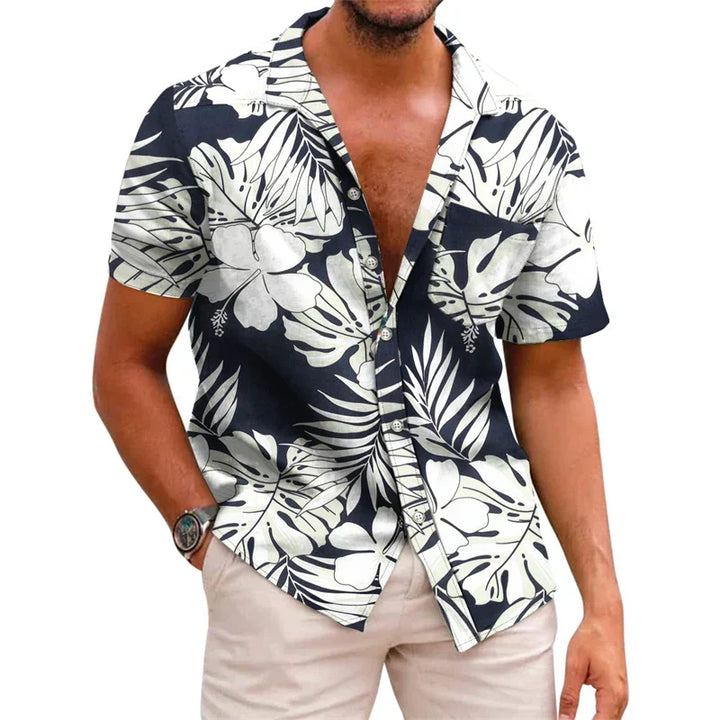 Men's Short Sleeve Shirt | Tropical Print | Lightweight Cotton Blend