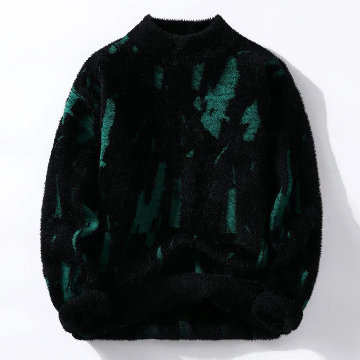 Fuzzy Abstract Print Sweater | Relaxed Fit with Brushed Texture