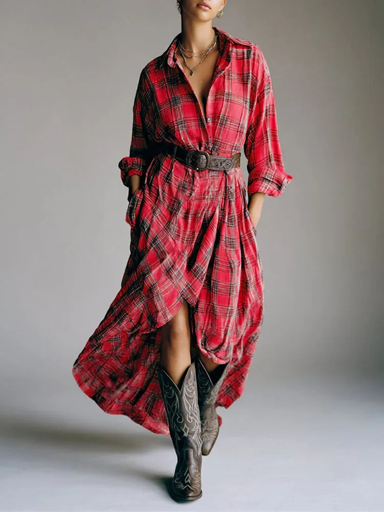 Kaenira - Elegant Plaid Dress with Long Sleeves