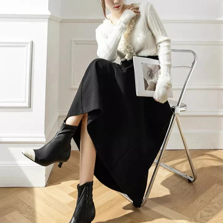 High-Waisted Pleated Maxi Skirt | Wool Blend | Elegant Fall and Winter Style