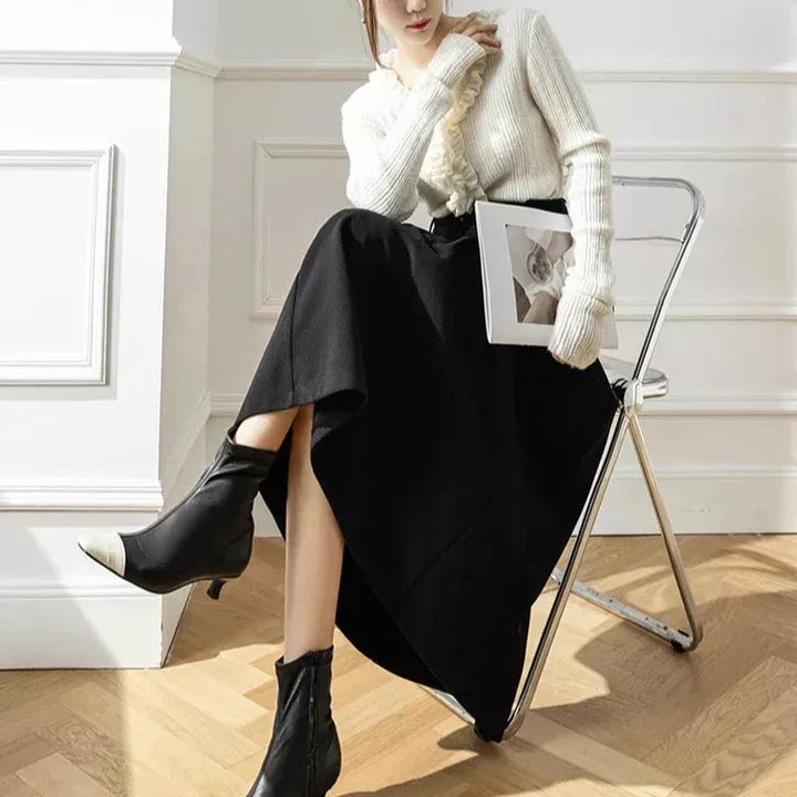 High-Waisted Pleated Maxi Skirt | Wool Blend | Elegant Fall and Winter Style