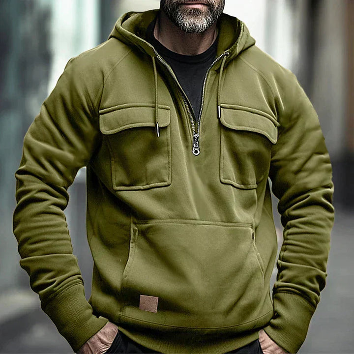 Men’s Tactical Half-Zip Hoodie | Utility Pockets | Brushed Fleece Lining