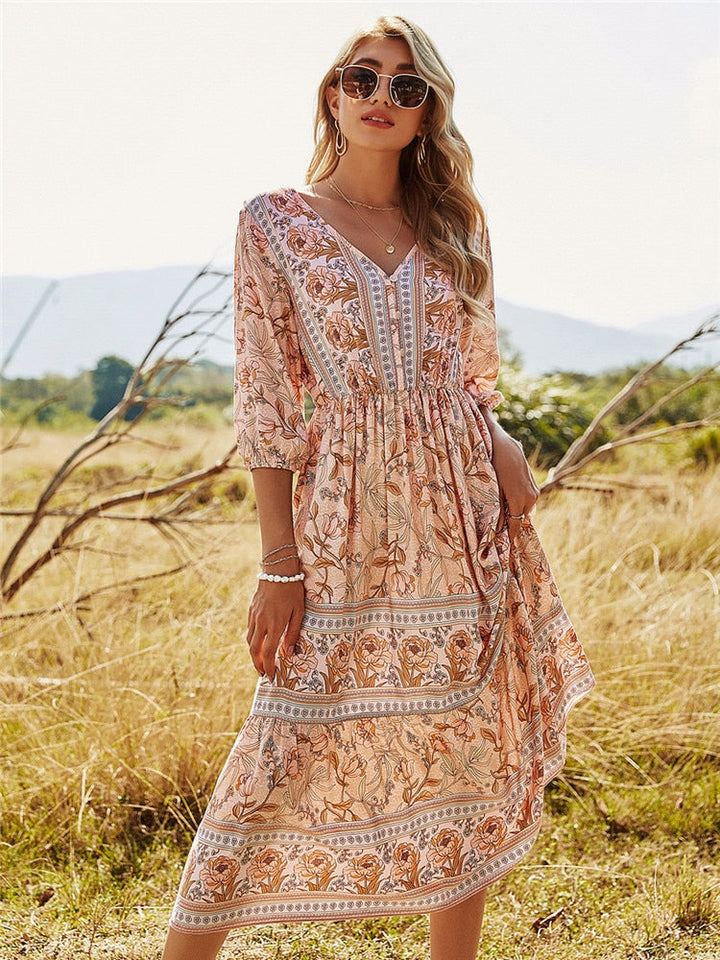 Elodie – Provence Boho Midi Dress