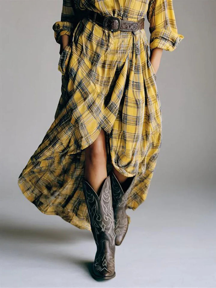 Kaenira - Elegant Plaid Dress with Long Sleeves
