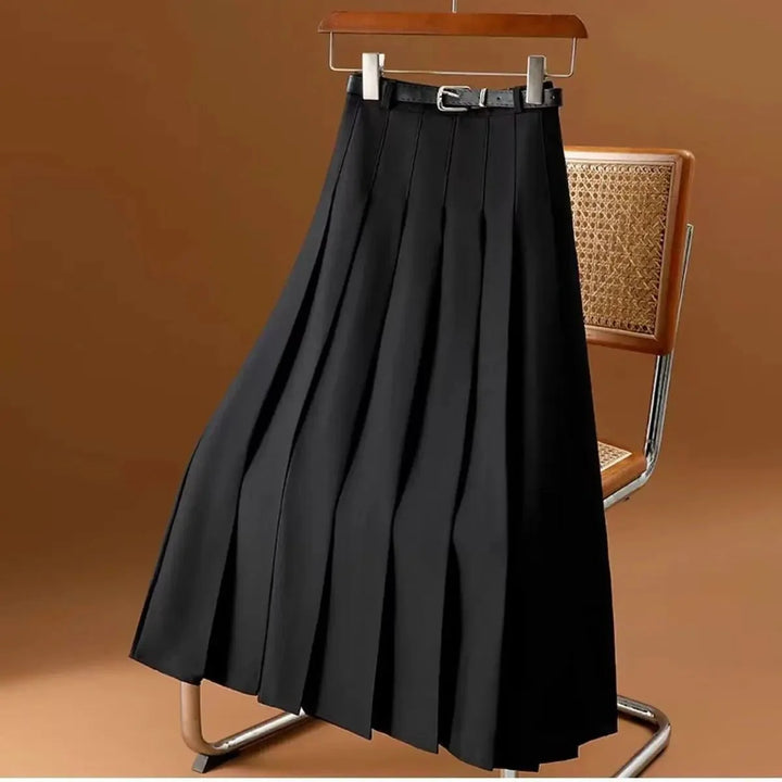 High-Waisted Pleated Midi Skirt | Belted | Structured A-Line Silhouette