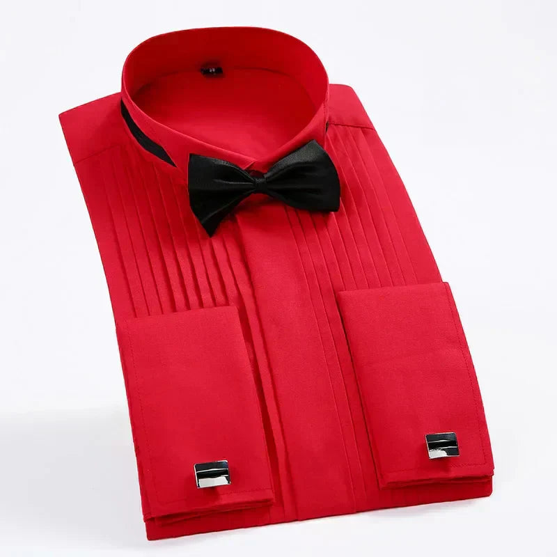 Men’s Formal Dress Shirt with Detachable Red Bow Tie | Slim Fit Evening Wear